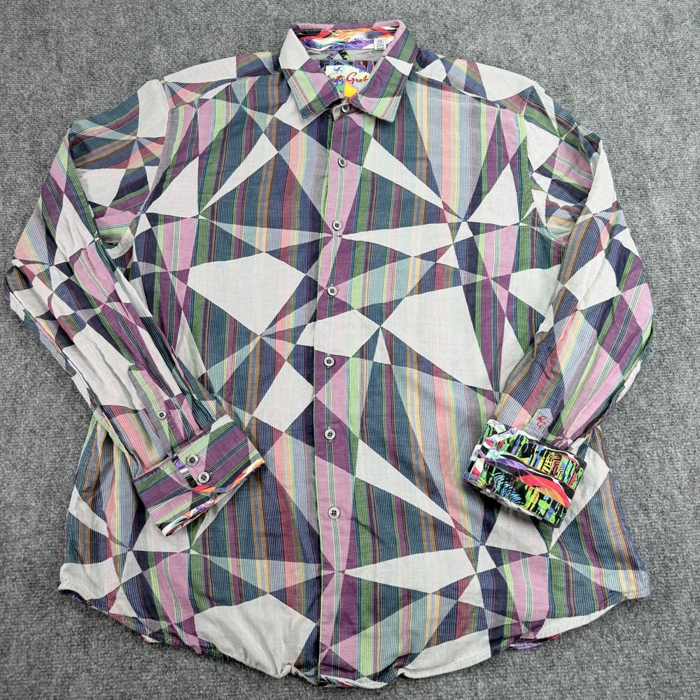 Robert Graham Shirt Men 2XL Multi Geometric Voile Classic Flip Cuff Button Up